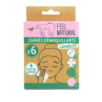 Lot de 6 carrés démaquillants lavables et filet de lavage.
